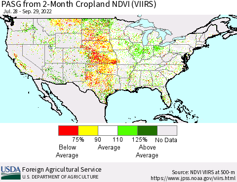 United States PASG from 2-Month Cropland NDVI (VIIRS) Thematic Map For 9/21/2022 - 9/30/2022