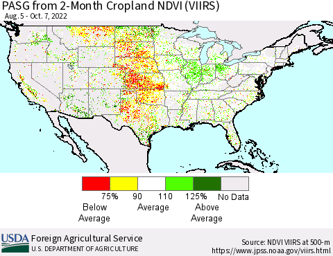 United States PASG from 2-Month Cropland NDVI (VIIRS) Thematic Map For 10/1/2022 - 10/10/2022