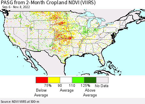 United States PASG from 2-Month Cropland NDVI (VIIRS) Thematic Map For 11/1/2022 - 11/8/2022
