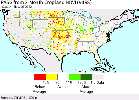United States PASG from 2-Month Cropland NDVI (VIIRS) Thematic Map For 11/9/2022 - 11/16/2022