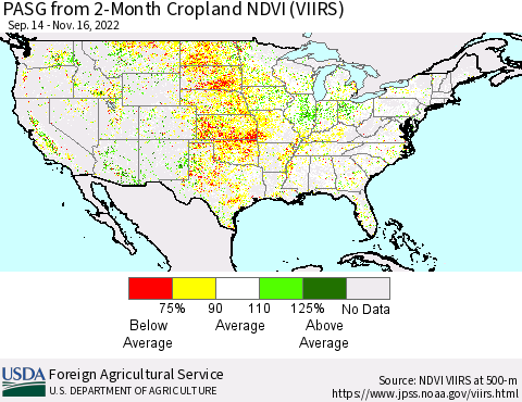 United States PASG from 2-Month Cropland NDVI (VIIRS) Thematic Map For 11/11/2022 - 11/20/2022