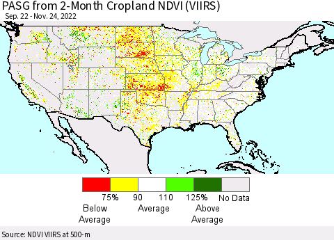 United States PASG from 2-Month Cropland NDVI (VIIRS) Thematic Map For 11/17/2022 - 11/24/2022