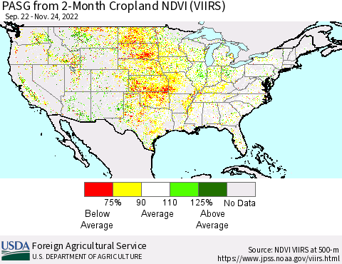 United States PASG from 2-Month Cropland NDVI (VIIRS) Thematic Map For 11/21/2022 - 11/30/2022