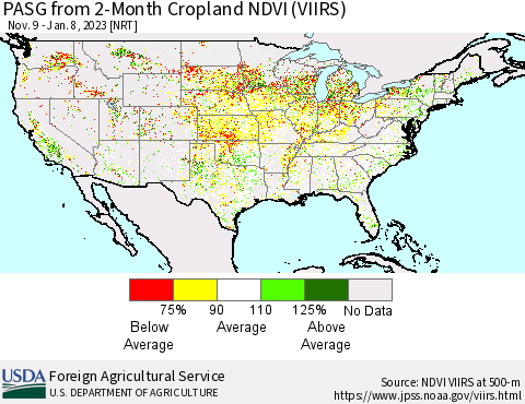 United States PASG from 2-Month Cropland NDVI (VIIRS) Thematic Map For 1/1/2023 - 1/10/2023