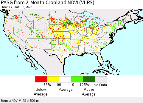 United States PASG from 2-Month Cropland NDVI (VIIRS) Thematic Map For 1/9/2023 - 1/16/2023