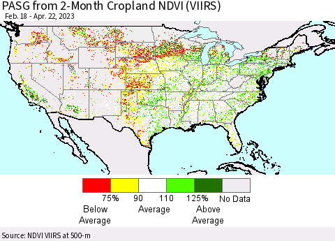 United States PASG from 2-Month Cropland NDVI (VIIRS) Thematic Map For 4/15/2023 - 4/22/2023