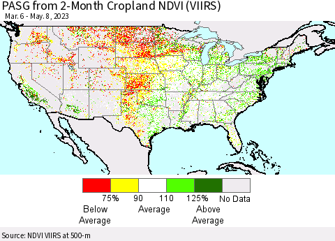 United States PASG from 2-Month Cropland NDVI (VIIRS) Thematic Map For 5/1/2023 - 5/8/2023