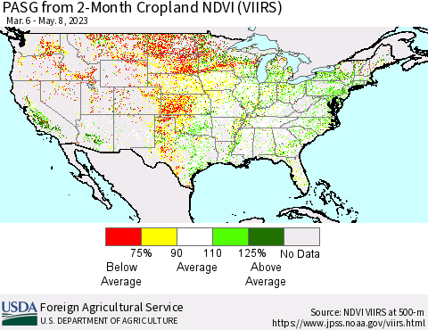 United States PASG from 2-Month Cropland NDVI (VIIRS) Thematic Map For 5/1/2023 - 5/10/2023