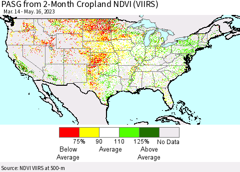 United States PASG from 2-Month Cropland NDVI (VIIRS) Thematic Map For 5/9/2023 - 5/16/2023