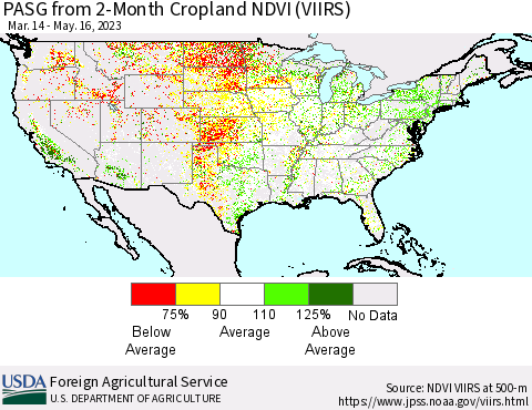 United States PASG from 2-Month Cropland NDVI (VIIRS) Thematic Map For 5/11/2023 - 5/20/2023