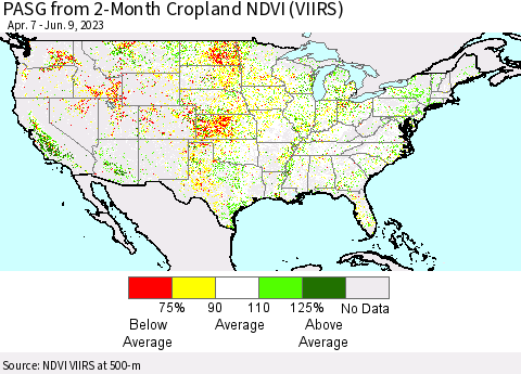 United States PASG from 2-Month Cropland NDVI (VIIRS) Thematic Map For 6/2/2023 - 6/9/2023