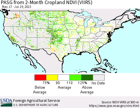 United States PASG from 2-Month Cropland NDVI (VIIRS) Thematic Map For 7/11/2023 - 7/20/2023
