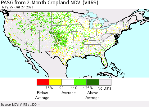 United States PASG from 2-Month Cropland NDVI (VIIRS) Thematic Map For 7/20/2023 - 7/27/2023