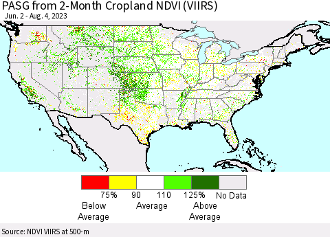 United States PASG from 2-Month Cropland NDVI (VIIRS) Thematic Map For 7/28/2023 - 8/4/2023