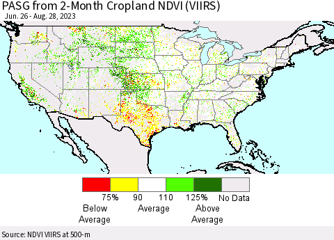United States PASG from 2-Month Cropland NDVI (VIIRS) Thematic Map For 8/21/2023 - 8/28/2023