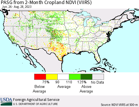 United States PASG from 2-Month Cropland NDVI (VIIRS) Thematic Map For 8/21/2023 - 8/31/2023