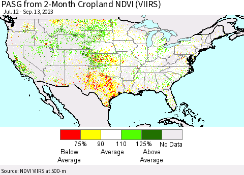 United States PASG from 2-Month Cropland NDVI (VIIRS) Thematic Map For 9/6/2023 - 9/13/2023