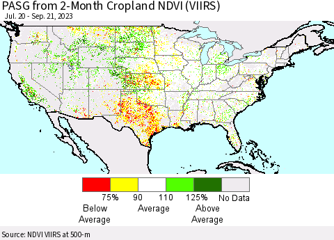 United States PASG from 2-Month Cropland NDVI (VIIRS) Thematic Map For 9/14/2023 - 9/21/2023