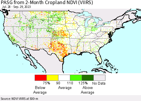 United States PASG from 2-Month Cropland NDVI (VIIRS) Thematic Map For 9/22/2023 - 9/29/2023