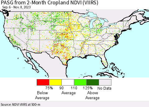 United States PASG from 2-Month Cropland NDVI (VIIRS) Thematic Map For 11/1/2023 - 11/8/2023