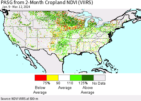 United States PASG from 2-Month Cropland NDVI (VIIRS) Thematic Map For 3/5/2024 - 3/12/2024