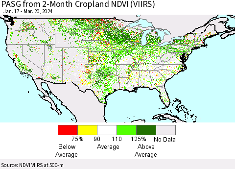 United States PASG from 2-Month Cropland NDVI (VIIRS) Thematic Map For 3/13/2024 - 3/20/2024