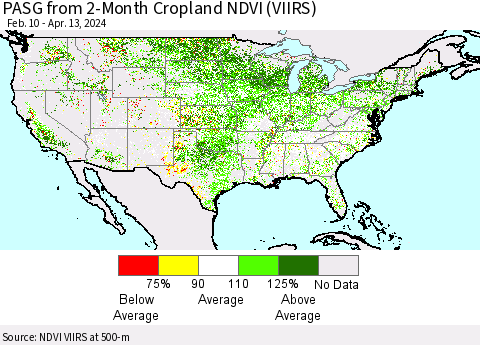 United States PASG from 2-Month Cropland NDVI (VIIRS) Thematic Map For 4/6/2024 - 4/13/2024