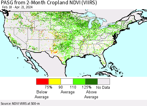 United States PASG from 2-Month Cropland NDVI (VIIRS) Thematic Map For 4/14/2024 - 4/21/2024