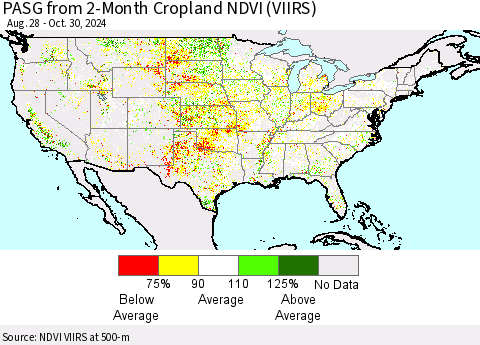 United States PASG from 2-Month Cropland NDVI (VIIRS) Thematic Map For 10/23/2024 - 10/30/2024