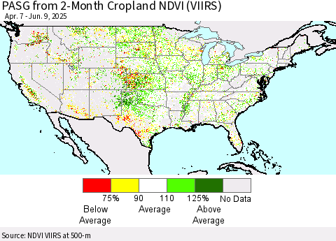 United States PASG from 2-Month Cropland NDVI (VIIRS) Thematic Map For 6/2/2025 - 6/9/2025
