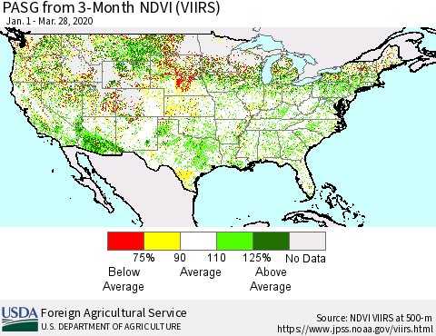 United States PASG from 3-Month NDVI (VIIRS) Thematic Map For 3/21/2020 - 3/31/2020