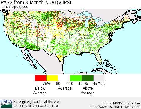 United States PASG from 3-Month NDVI (VIIRS) Thematic Map For 4/1/2020 - 4/10/2020