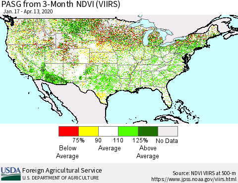 United States PASG from 3-Month NDVI (VIIRS) Thematic Map For 4/11/2020 - 4/20/2020