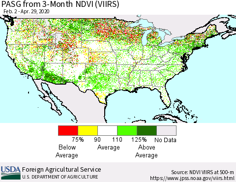 United States PASG from 3-Month NDVI (VIIRS) Thematic Map For 4/21/2020 - 4/30/2020