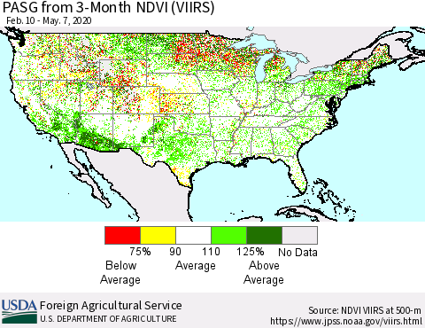 United States PASG from 3-Month NDVI (VIIRS) Thematic Map For 5/1/2020 - 5/10/2020
