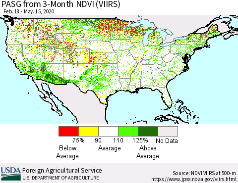 United States PASG from 3-Month NDVI (VIIRS) Thematic Map For 5/11/2020 - 5/20/2020