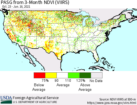 United States PASG from 3-Month NDVI (VIIRS) Thematic Map For 1/11/2021 - 1/20/2021