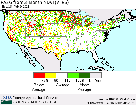 United States PASG from 3-Month NDVI (VIIRS) Thematic Map For 2/1/2021 - 2/10/2021