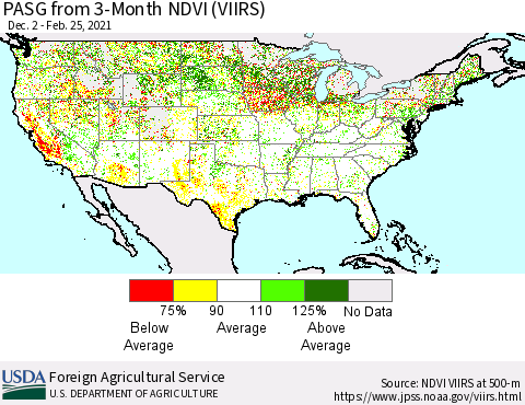 United States PASG from 3-Month NDVI (VIIRS) Thematic Map For 2/21/2021 - 2/28/2021