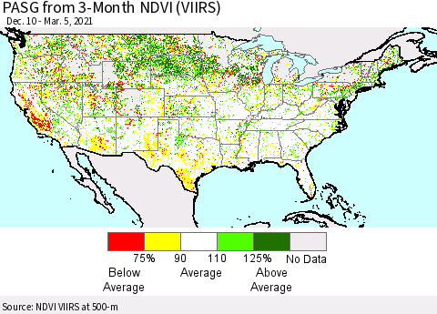 United States PASG from 3-Month NDVI (VIIRS) Thematic Map For 2/26/2021 - 3/5/2021