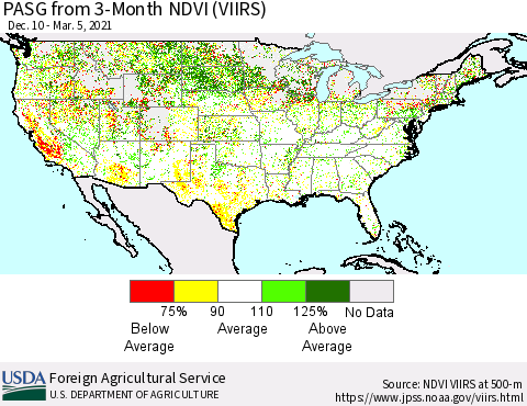 United States PASG from 3-Month NDVI (VIIRS) Thematic Map For 3/1/2021 - 3/10/2021