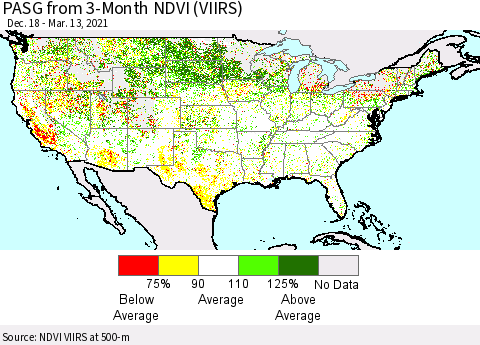 United States PASG from 3-Month NDVI (VIIRS) Thematic Map For 3/6/2021 - 3/13/2021