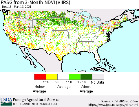 United States PASG from 3-Month NDVI (VIIRS) Thematic Map For 3/11/2021 - 3/20/2021