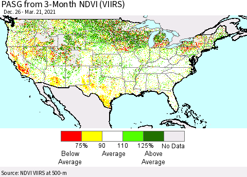 United States PASG from 3-Month NDVI (VIIRS) Thematic Map For 3/14/2021 - 3/21/2021