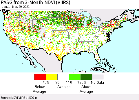United States PASG from 3-Month NDVI (VIIRS) Thematic Map For 3/22/2021 - 3/29/2021