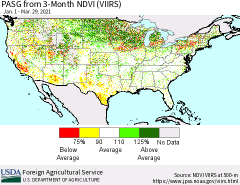 United States PASG from 3-Month NDVI (VIIRS) Thematic Map For 3/21/2021 - 3/31/2021
