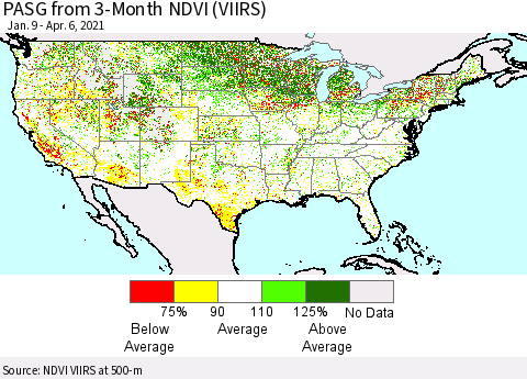 United States PASG from 3-Month NDVI (VIIRS) Thematic Map For 3/30/2021 - 4/6/2021