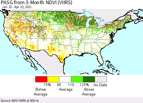 United States PASG from 3-Month NDVI (VIIRS) Thematic Map For 4/15/2021 - 4/22/2021