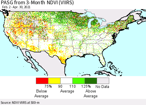 United States PASG from 3-Month NDVI (VIIRS) Thematic Map For 4/23/2021 - 4/30/2021