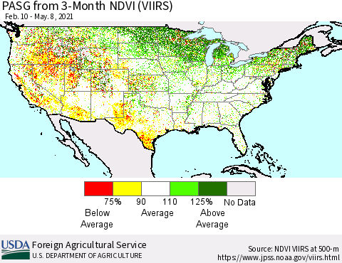 United States PASG from 3-Month NDVI (VIIRS) Thematic Map For 5/1/2021 - 5/10/2021